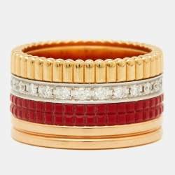 Pre Owned خاتم بوشيرون كوارت كلاسيك إصدار أحمر سيراميك ألماس ذهب ثلاثي اللون عيار 18 مقاس 52