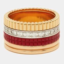 Pre Owned خاتم بوشيرون كوارت كلاسيك إصدار أحمر سيراميك ألماس ذهب ثلاثي اللون عيار 18 مقاس 52