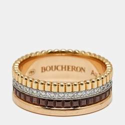 Pre Owned Boucheron Quatre Classique Diamonds PVD 18k Three Tone Gold Ring Size 52