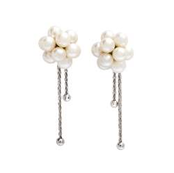 Boucheron Cultured Pearl Cluster 18k White Gold Tassel Stud Earrings