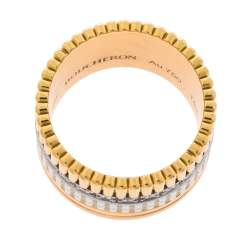 Boucheron Quatre White Edition Large Ceramic Diamond 18K Three Tone Gold Band Ring Size 52