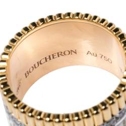 Boucheron Quatre White Edition Large Ceramic Diamond 18K Three Tone Gold Band Ring Size 52
