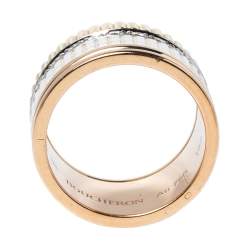 Boucheron Quatre White Edition Large Ceramic Diamond 18K Three Tone Gold Band Ring Size 52