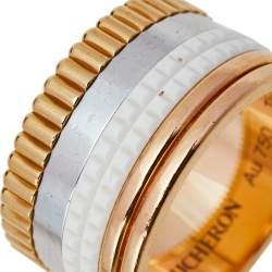 Boucheron Quatre White Edition Ceramic 18K Three Tone Gold Large Band Ring Size 53