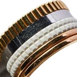 Boucheron Quatre White Edition Ceramic 18K Three Tone Gold Large Band Ring Size 53