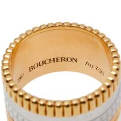 Boucheron Quatre White Edition Ceramic 18K Three Tone Gold Large Band Ring Size 53