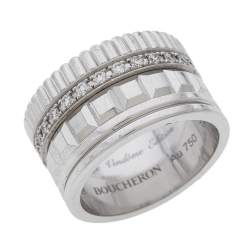 Boucheron Quatre Radiant Edition Diamond 18K White Gold Wide Band Ring 55