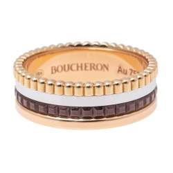 Boucheron Quatre Classique Brown PVD 18k Three Tone Gold Small Band Ring Size 54 