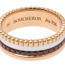 Boucheron Quatre Classique Brown PVD 18k Three Tone Gold Small Band Ring Size 54 