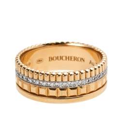 Boucheron Quadrate Radiant Diamond 18k Two Tone Gold Small Band Ring Size 58