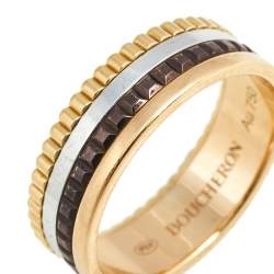 Boucheron Quatre Classique Brown PVD 18k Three Tone Gold Small Band Ring Size 58