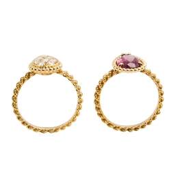 Boucheron Serpent Boheme S Motif Diamond and Rhodolite Garnet 18k Rose Gold Set of 2 Rings Size 52
