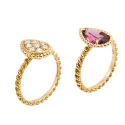 Boucheron Serpent Boheme S Motif Diamond and Rhodolite Garnet 18k Rose Gold Set of 2 Rings Size 52