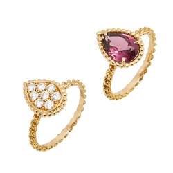 Boucheron Serpent Boheme S Motif Diamond and Rhodolite Garnet 18k Rose Gold Set of 2 Rings Size 52