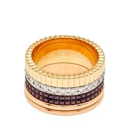 Boucheron Quatre Classique Diamond Brown PVD 18k Three Tone Gold Large Band Ring Size 50