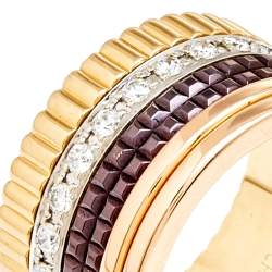 Boucheron Quatre Classique Diamond Brown PVD 18k Three Tone Gold Large Band Ring Size 50