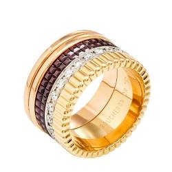 Boucheron Quatre Classique Diamond Brown PVD 18k Three Tone Gold Large Band Ring Size 50