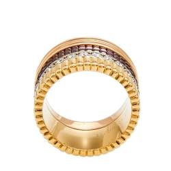 Boucheron Quatre Classique Diamond Brown PVD 18k Three Tone Gold Large Band Ring Size 50