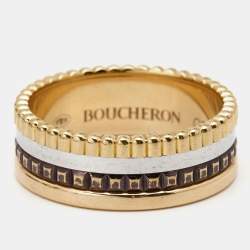 Boucheron Quatre Classique Brown PVD 18k Three Tone Gold Small Band Ring Size 52