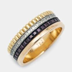 Boucheron Quatre Classique Diamonds 18k Three Tone Gold Small Ring Size 52