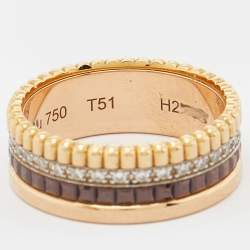Boucheron Quatre Classique Diamonds 18k Three Tone Gold Small Band Ring Size 51