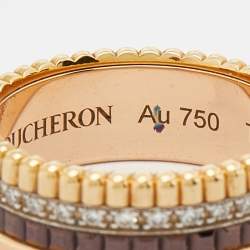 Boucheron Quatre Classique Diamonds 18k Three Tone Gold Small Band Ring Size 51