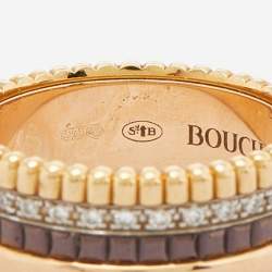 Boucheron Quatre Classique Diamonds 18k Three Tone Gold Small Band Ring Size 51