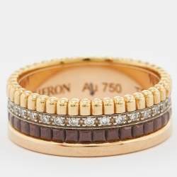 Boucheron Quatre Classique Diamonds 18k Three Tone Gold Small Band Ring Size 51