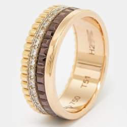 Boucheron Quatre Classique Diamonds 18k Three Tone Gold Small Band Ring Size 51