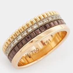 Boucheron Quatre Classique Diamonds 18k Three Tone Gold Small Band Ring Size 51