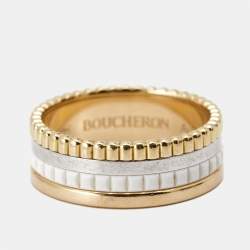 Boucheron Quatre Classique White Edition Ceramic 18k Three Tone Gold Ring Size 52