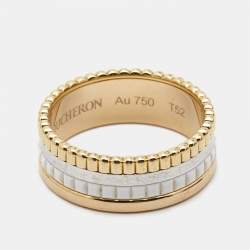Boucheron Quatre Classique White Edition Ceramic 18k Three Tone Gold Ring Size 52