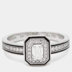 Boucheron Vendôme liseré Diamonds Black Lacquer 18k White Gold Ring Size 54
