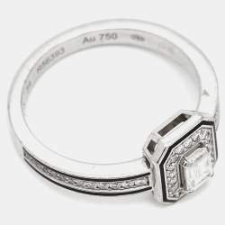 Boucheron Vendôme liseré Diamonds Black Lacquer 18k White Gold Ring Size 54