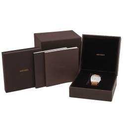 Pre Owned Boucheron Grey Stainless Steel Diamond Leather MEC Tonneau Women's Wristwatch 38 mm