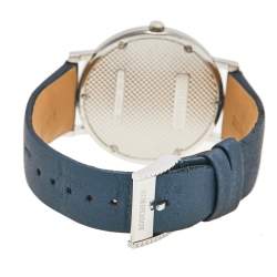 Pre Owned Boucheron Blue Mother of Pearl Stainless Steel Leather Round Clous de Paris N°100 Women's Wristwatch 38 mm