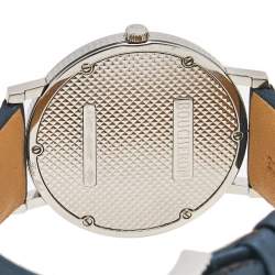 Pre Owned Boucheron Blue Mother of Pearl Stainless Steel Leather Round Clous de Paris N°100 Women's Wristwatch 38 mm