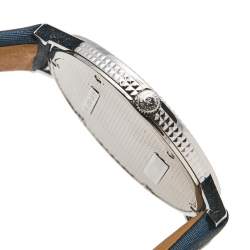 Pre Owned Boucheron Blue Mother of Pearl Stainless Steel Leather Round Clous de Paris N°100 Women's Wristwatch 38 mm