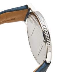 Pre Owned Boucheron Blue Mother of Pearl Stainless Steel Leather Round Clous de Paris N°100 Women's Wristwatch 38 mm
