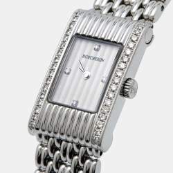 Boucheron Silver Diamonds Stainless Steel Reflet Women's Wristwatch 18 mm (With 8 Straps)