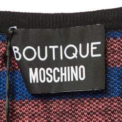 Boutique Moschino Blue Checked Knit Button Front Fringed Cardigan M