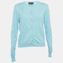 Pre Owned Boutique Moschino Blue Cotton Knit Button Detail Cardigan M