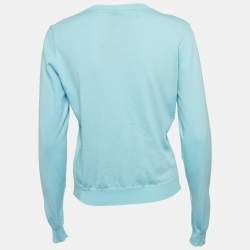 Pre Owned Boutique Moschino Blue Cotton Knit Button Detail Cardigan M