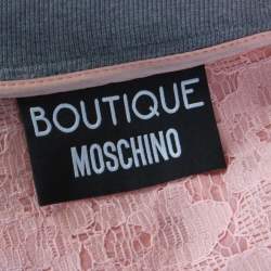 Pre Owned Boutique Moschino Peach Floral Lace Paneled Zip Front Jacket S