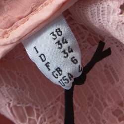 Pre Owned Boutique Moschino Peach Floral Lace Paneled Zip Front Jacket S