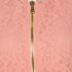 Pre Owned Boutique Moschino Peach Floral Lace Paneled Zip Front Jacket S