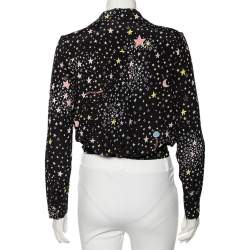 Pre Owned Moschino Boutique Black Star Print Silk Long Sleeve Long Sleeve Bodysuit S