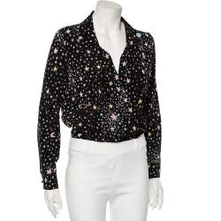 Pre Owned Moschino Boutique Black Star Print Silk Long Sleeve Long Sleeve Bodysuit S