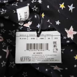 Pre Owned Moschino Boutique Black Star Print Silk Long Sleeve Long Sleeve Bodysuit S
