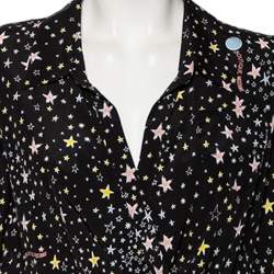 Pre Owned Moschino Boutique Black Star Print Silk Long Sleeve Long Sleeve Bodysuit S